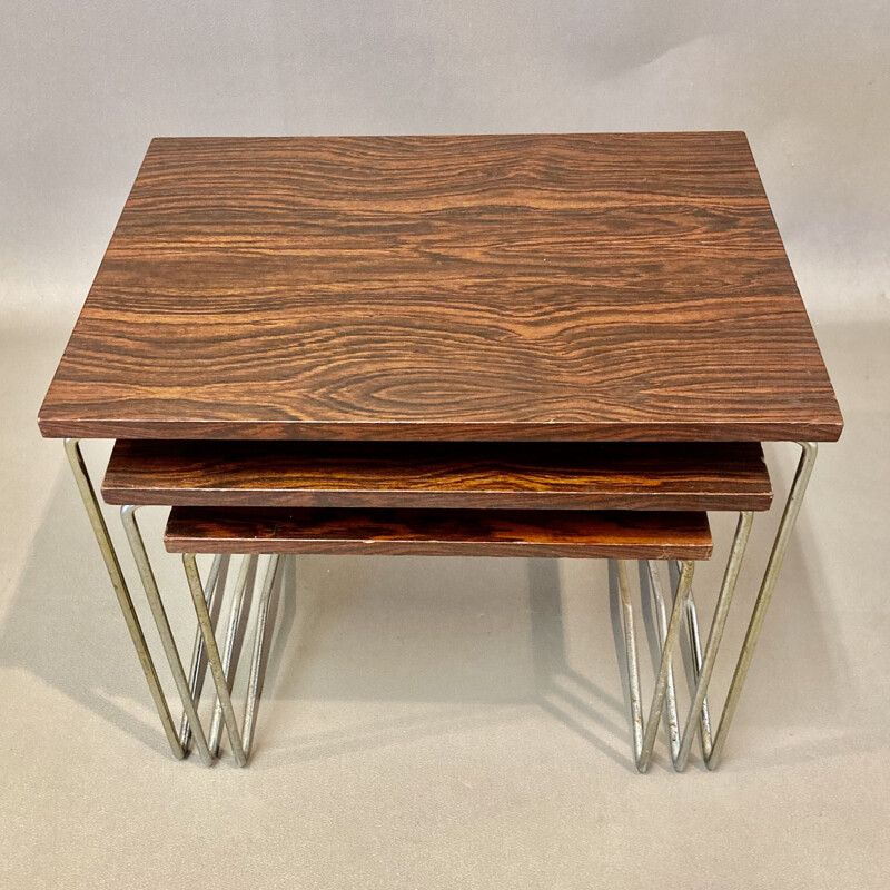 Vintage nesting tables in metal and rosewood, 1950