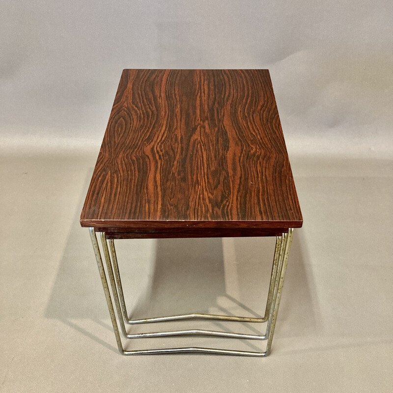 Vintage nesting tables in metal and rosewood, 1950