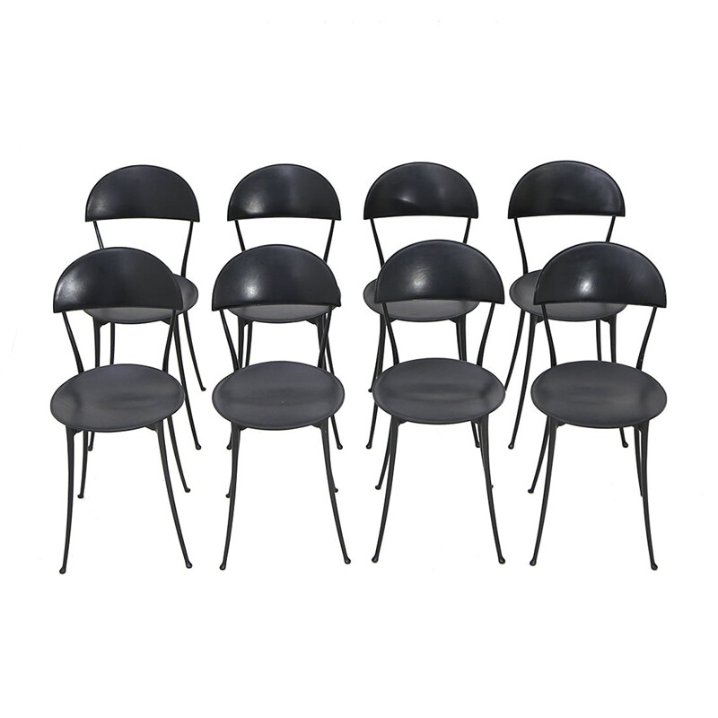 Ensemble de 8 chaises noires vintage par Enzo Mari pour Zanotta, 1980