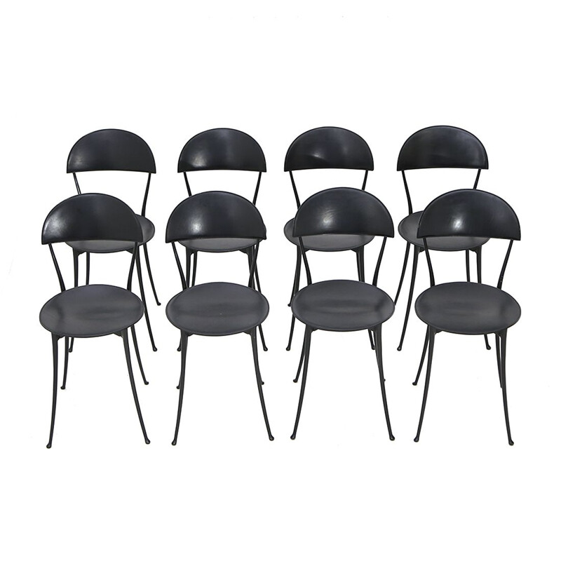 Set of 8 vintage black chairs by Enzo Mari for Zanotta, 1980s