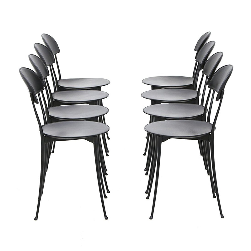 Set of 8 vintage black chairs by Enzo Mari for Zanotta, 1980s