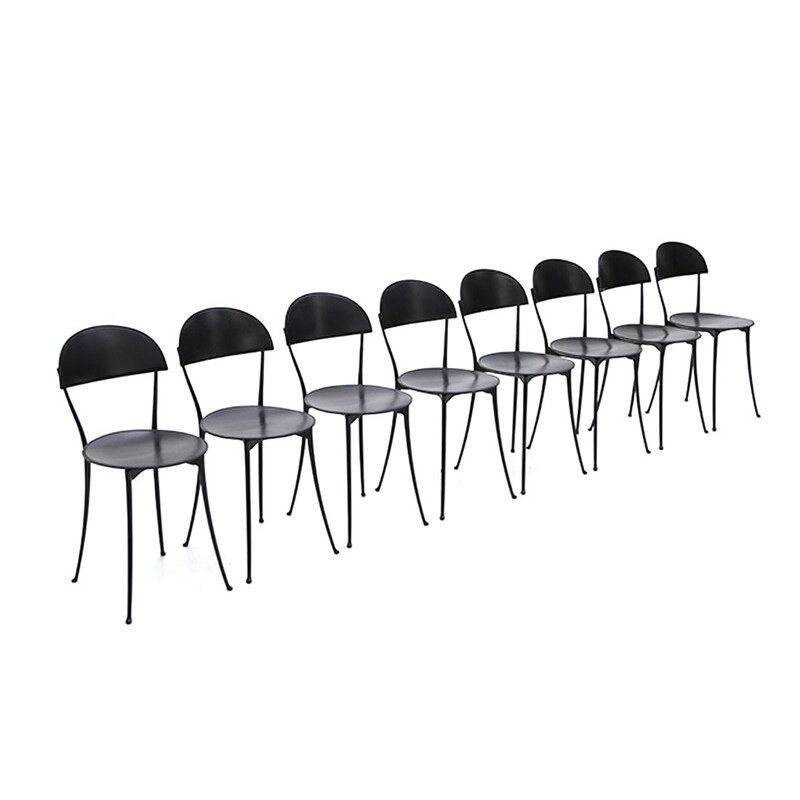 Ensemble de 8 chaises noires vintage par Enzo Mari pour Zanotta, 1980