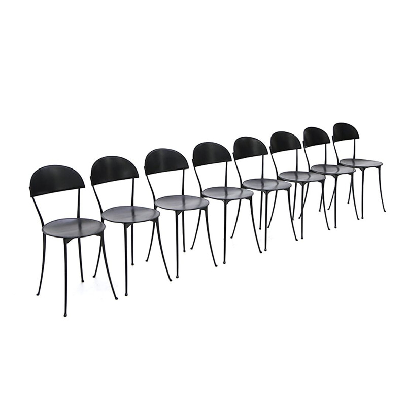 Set of 8 vintage black chairs by Enzo Mari for Zanotta, 1980s