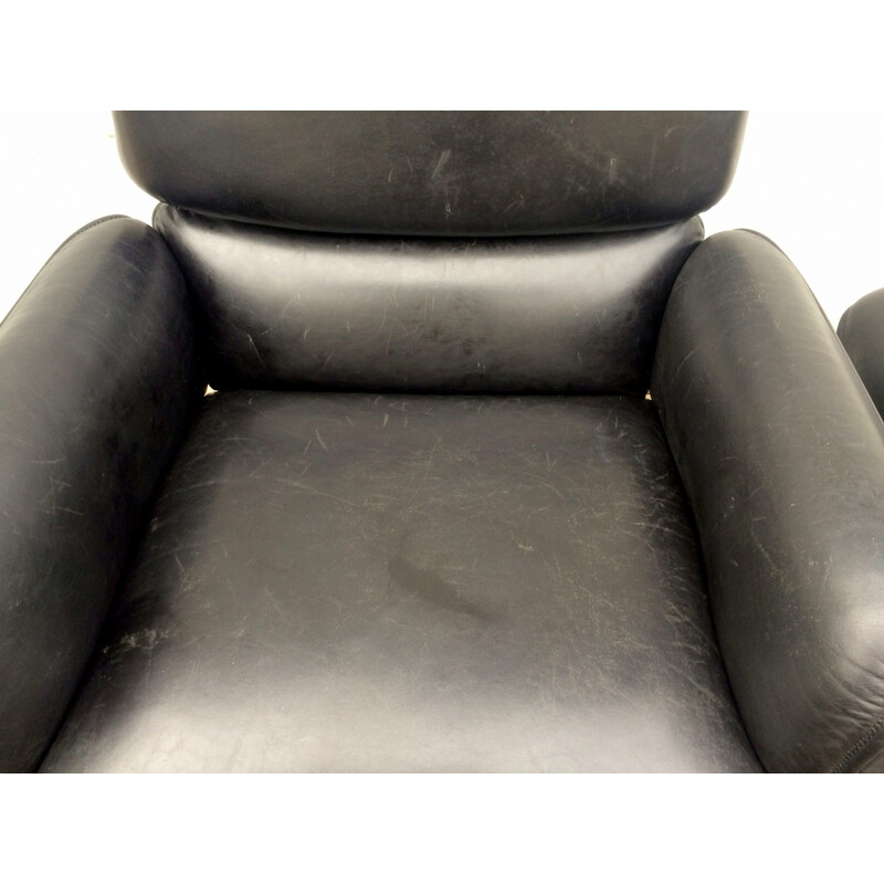 Knoll lounge chair with ottoman in black leather, Otto ZAPF - 1970s