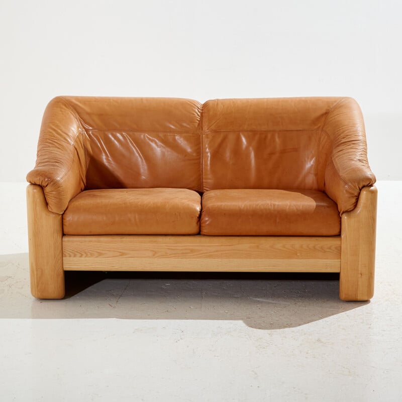 Vintage two-seater leather sofa for Silkeborg, Denmark