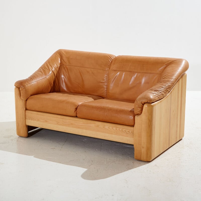 Vintage two-seater leather sofa for Silkeborg, Denmark