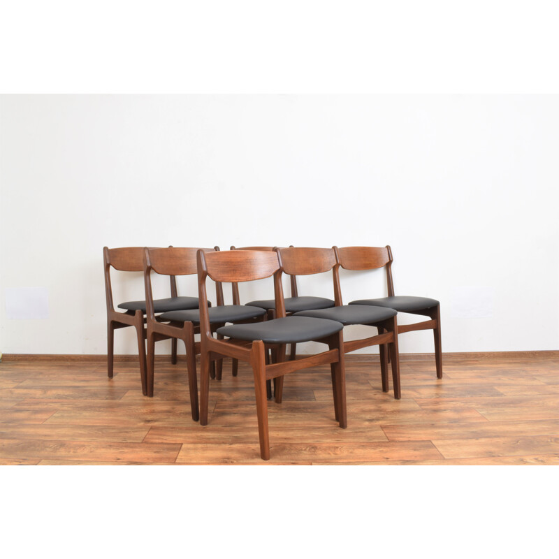 Set of 6 mid-century Danish teak & leather dining chairs by Erik Buch, 1960s