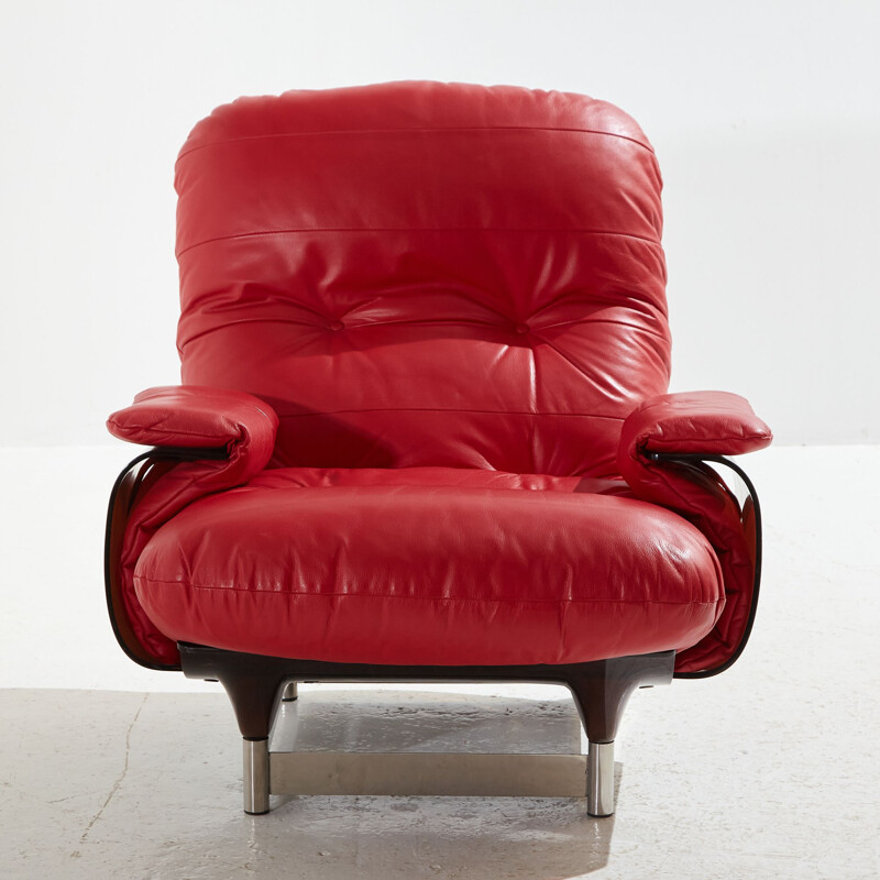 Sillón vintage de cuero rojo Marsala de Michel Ducaroy para Ligne Roset