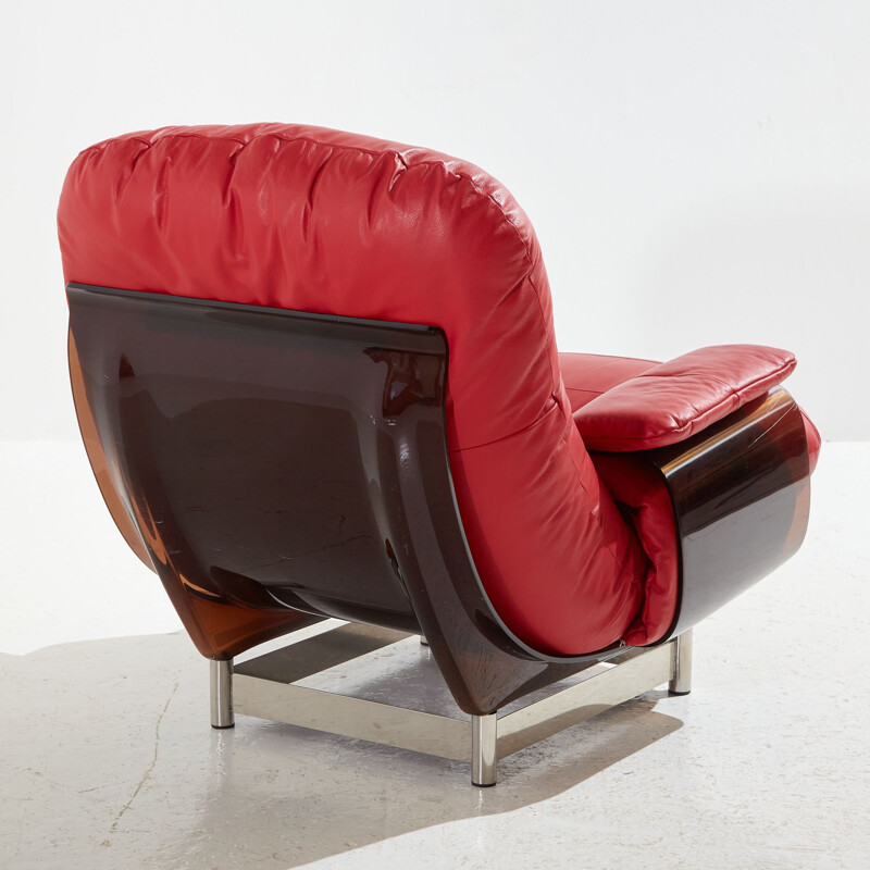 Vintage Marsala red leather armchair by Michel Ducaroy for Ligne Roset