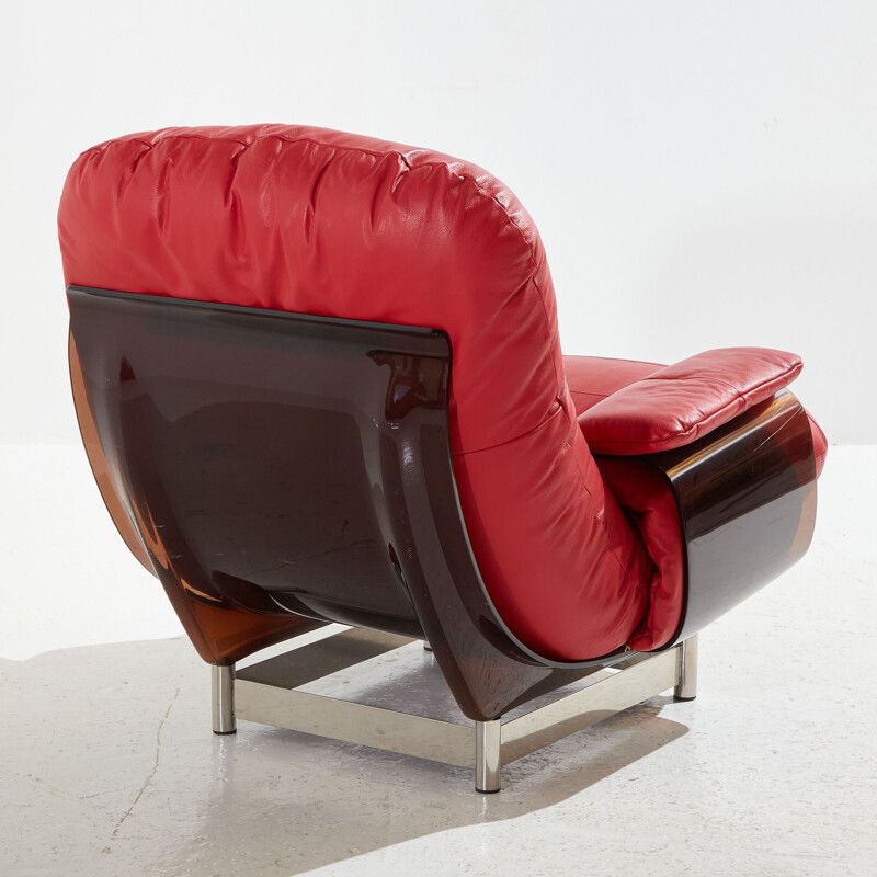 Vintage fauteuil in Marsala rood leer van Michel Ducaroy voor Ligne Roset