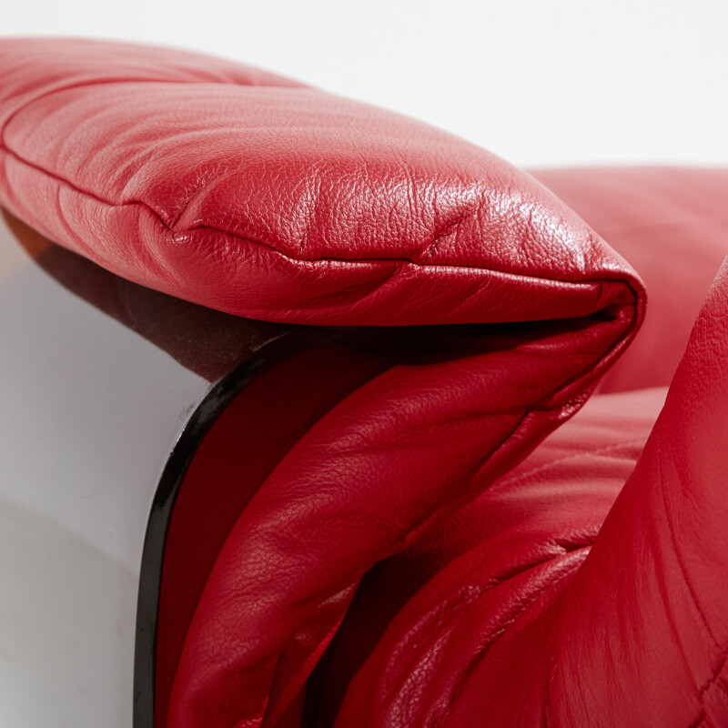 Vintage Marsala red leather armchair by Michel Ducaroy for Ligne Roset