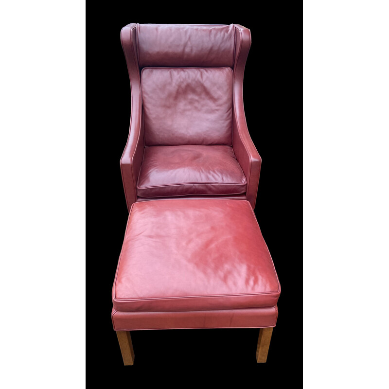 Vintage-Sessel und Fußstütze aus indisch-rotem Leder von Borge Mogensen, 2004