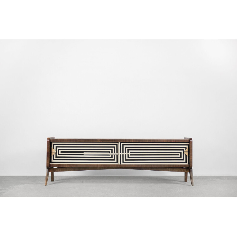 Enfilade scandinave vintage en bois de bouleau à motifs noirs et blancs, 1960