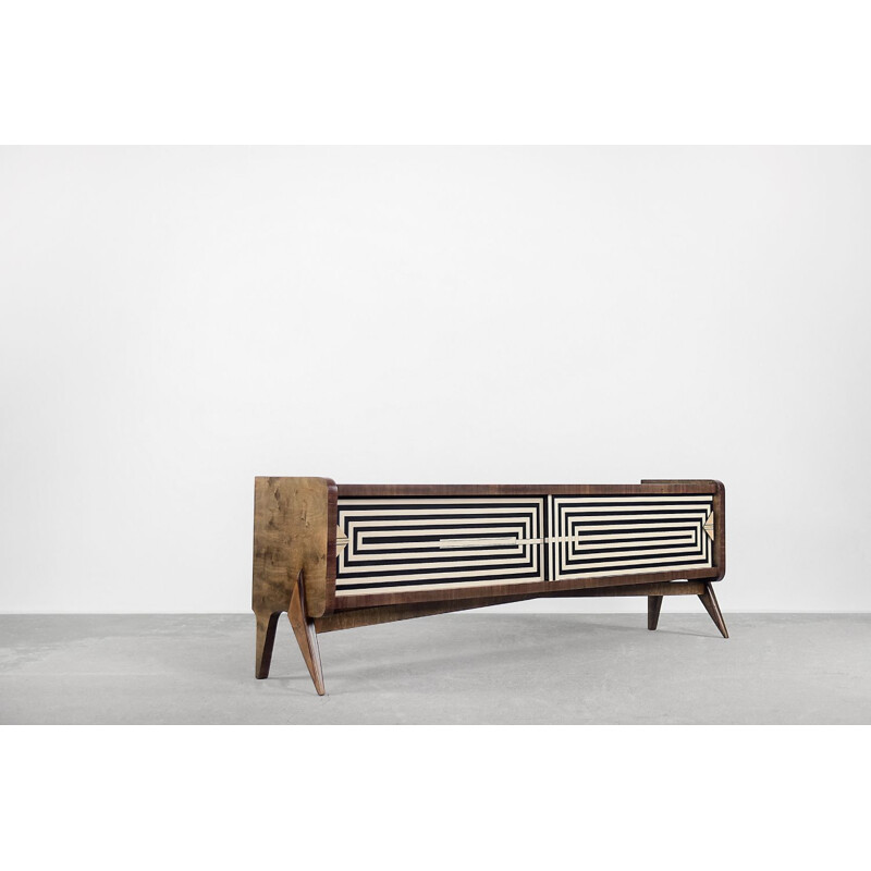 Enfilade scandinave vintage en bois de bouleau à motifs noirs et blancs, 1960