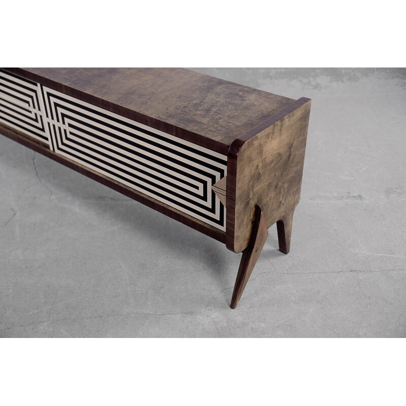 Enfilade scandinave vintage en bois de bouleau à motifs noirs et blancs, 1960