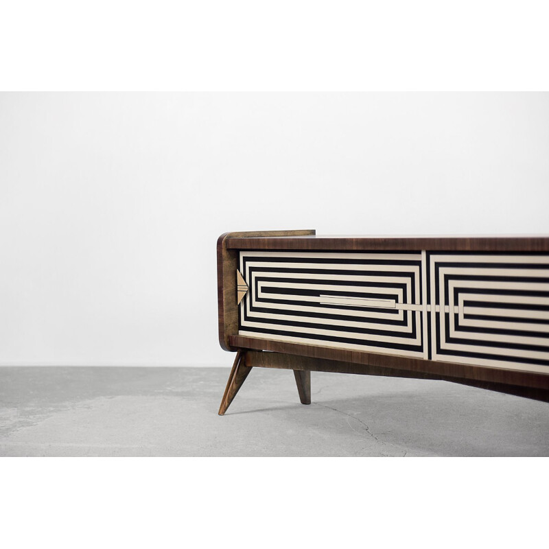 Mid-century Scandinavian black & white patterned birchwood sideboard, 1960s