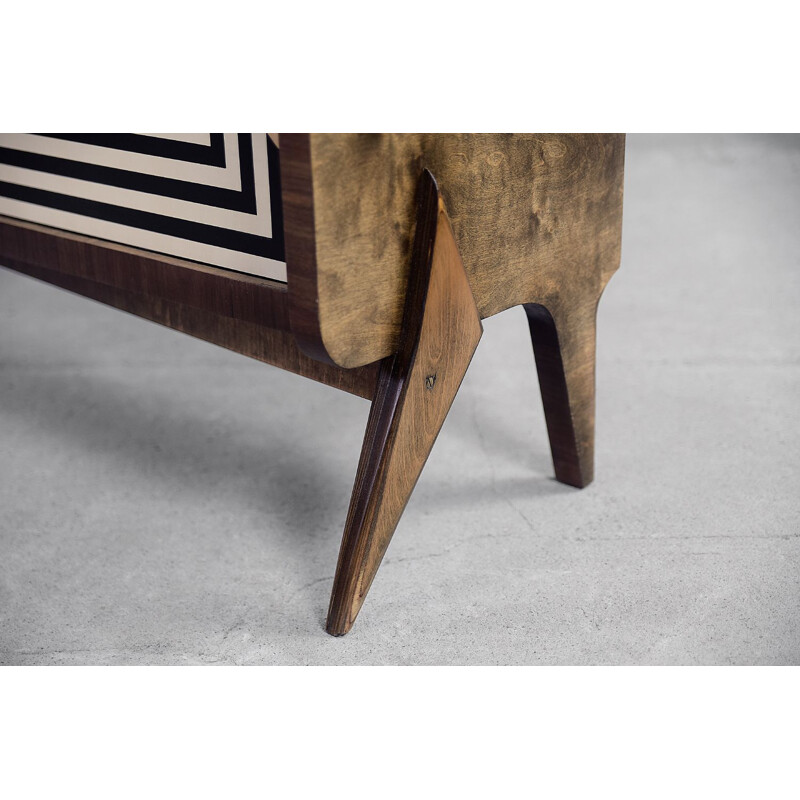 Mid-century Scandinavian black & white patterned birchwood sideboard, 1960s