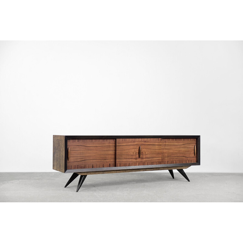 Mid-century Scandinavian birchwood sideboard with walnut front, 1960s