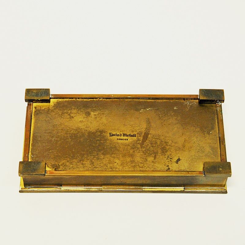 Vintage brass and wood box by Ystad Metall, Sweden 1940