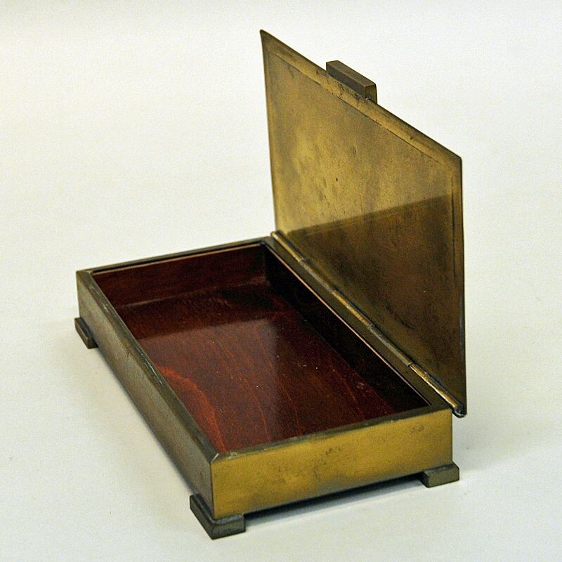 Vintage brass and wood box by Ystad Metall, Sweden 1940