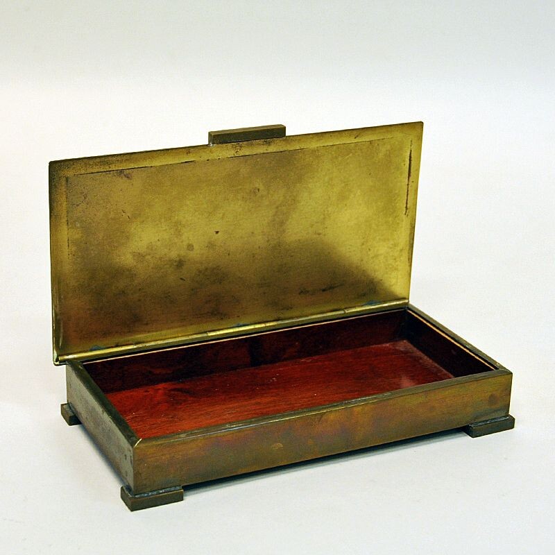 Vintage brass and wood box by Ystad Metall, Sweden 1940