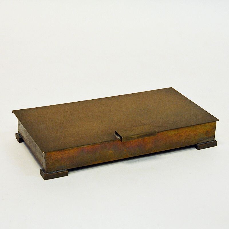 Caja vintage de latón y madera de Ystad Metall, Suecia 1940