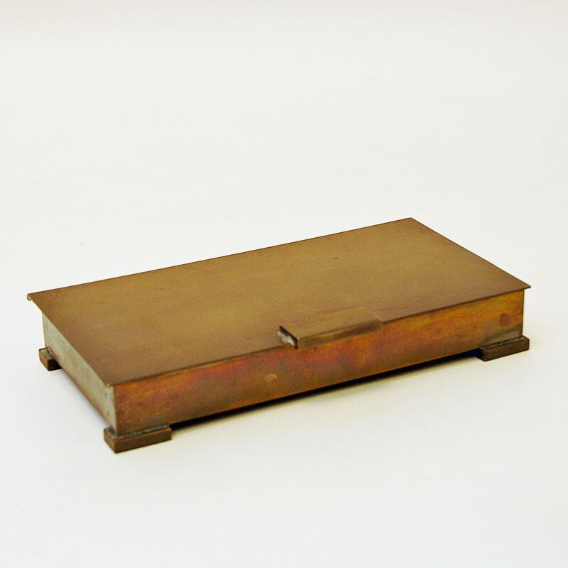 Vintage brass and wood box by Ystad Metall, Sweden 1940