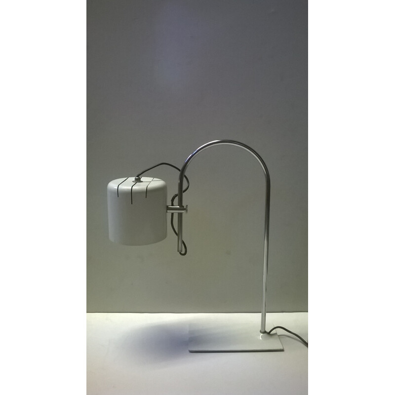 Lampe de table vintage en fer laqué blanc, Italie 1970