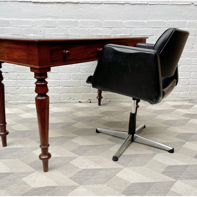 Vintage black leather swivel office chair, 1960-1970