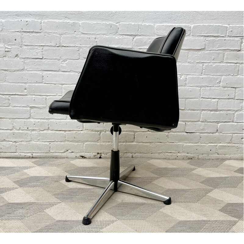 Vintage black leather swivel office chair, 1960-1970