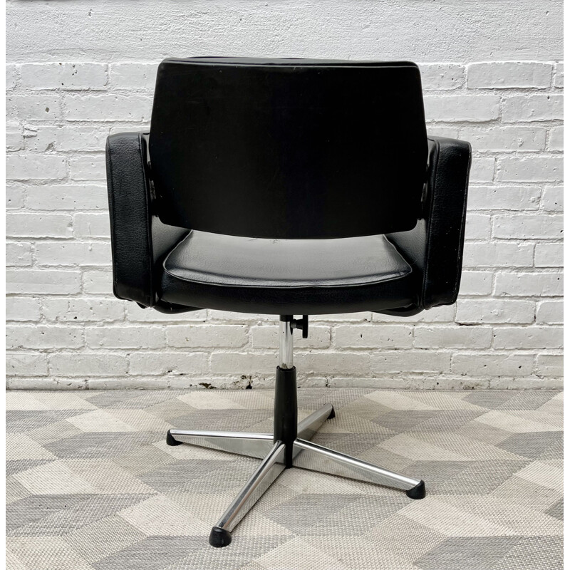 Vintage black leather swivel office chair, 1960-1970