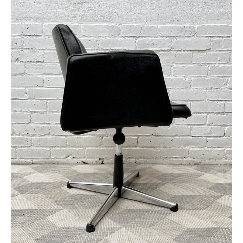 Vintage black leather swivel office chair, 1960-1970