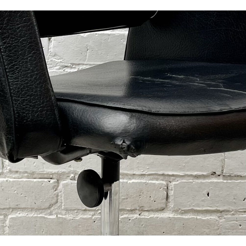 Vintage black leather swivel office chair, 1960-1970