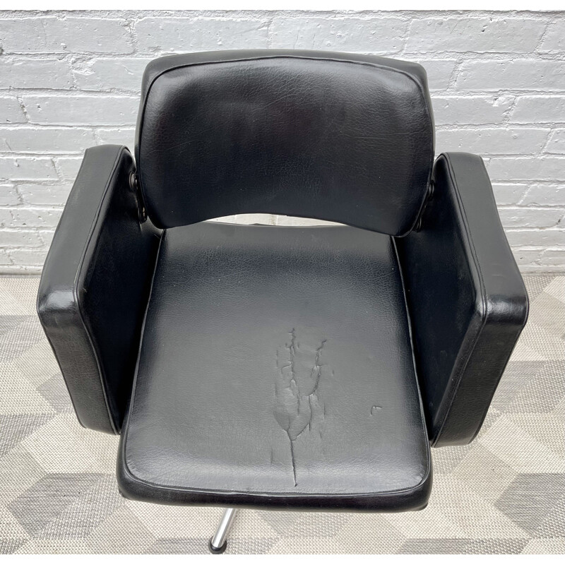 Sedia girevole in pelle nera vintage, 1960-1970
