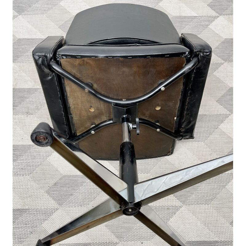 Cadeira giratória em couro preto Vintage, 1960-1970