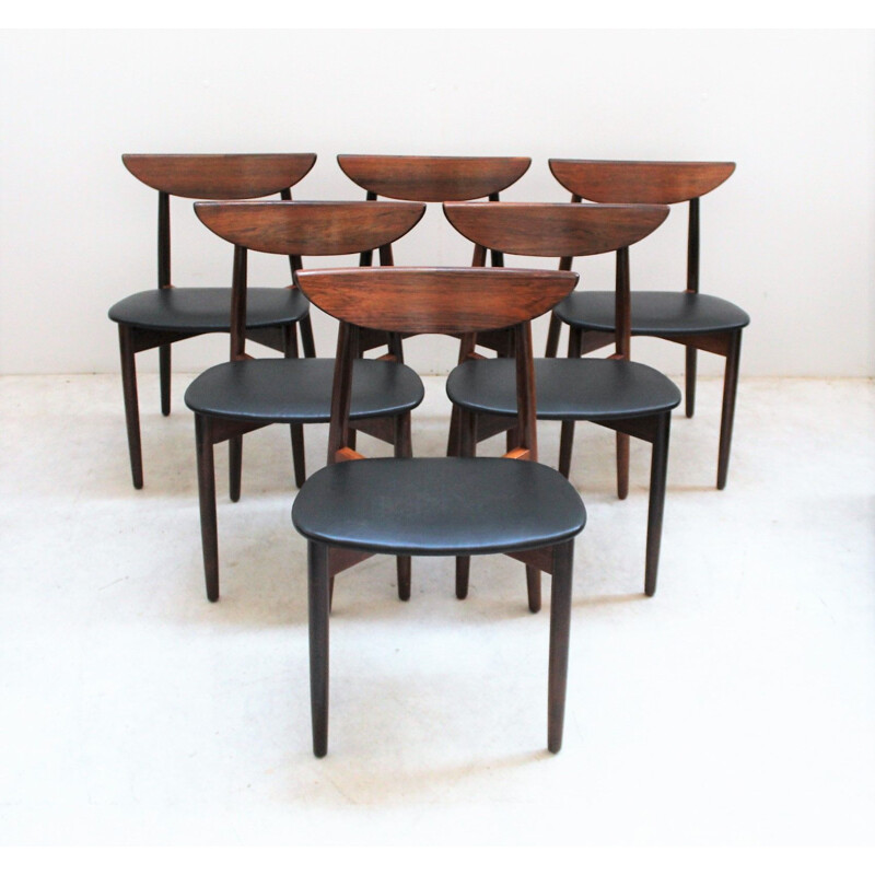 Conjunto de 6 cadeiras de pau-rosa escandinavo vintage de Harry Ostergaard para Randers Mobelfabrik, 1957