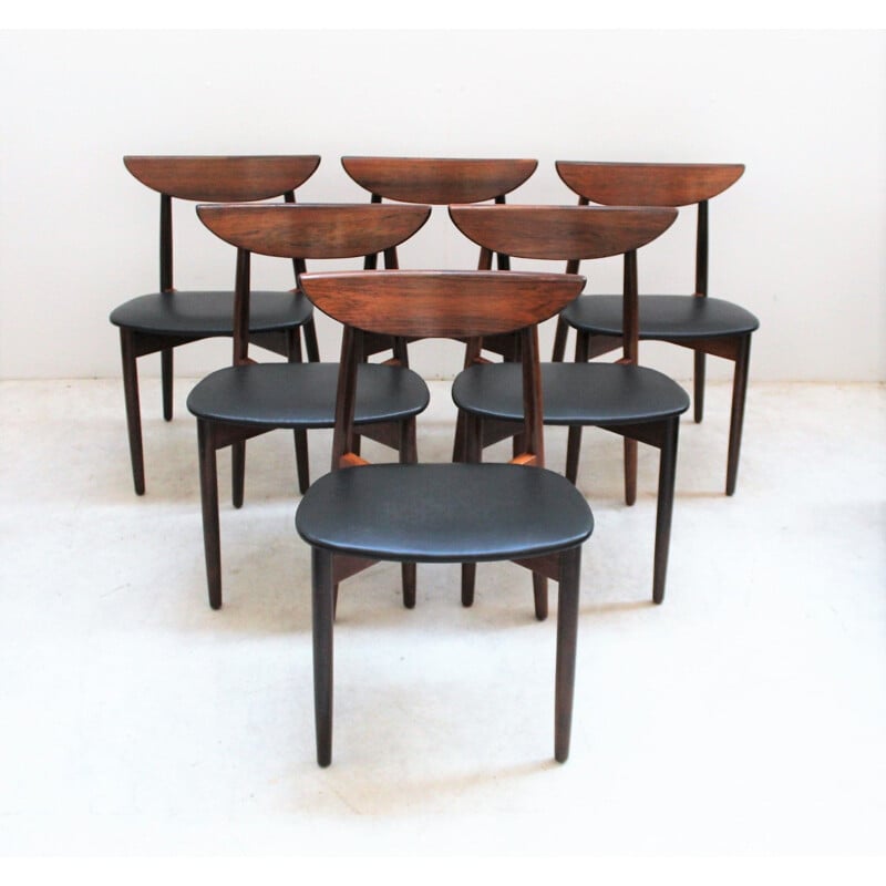 Set van 6 vintage Scandinavische rozenhouten stoelen van Harry Ostergaard voor Randers Mobelfabrik, 1957