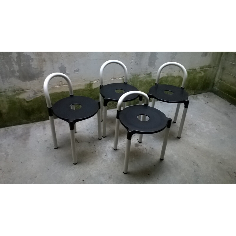 Set of 4 Kartell stools in lacquered metal and plastic, Anna CASTELLI FERRIERI - 1970s
