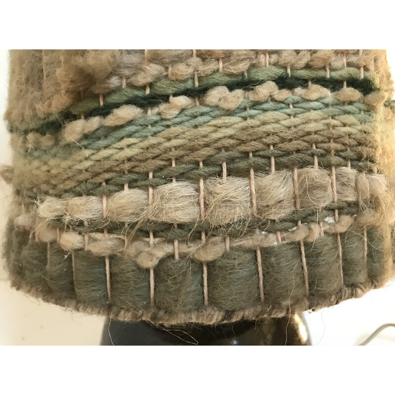Lampe vintage en grès avec son abat-jour en laine
