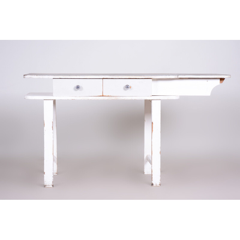 Table Art Déco vintage en bois laqué blanc, 1930