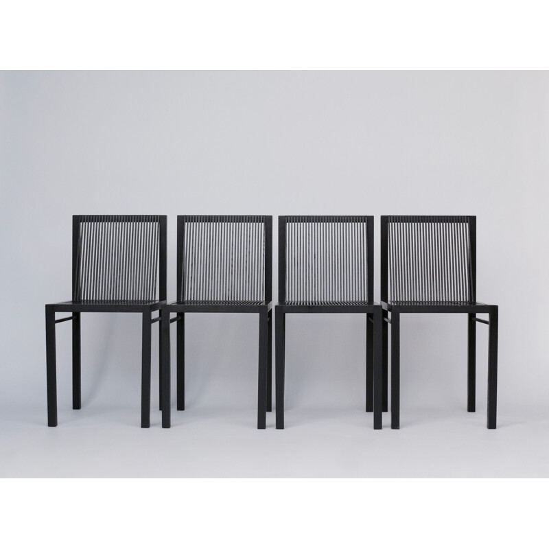 Conjunto de 4 cadeiras de ripas vintage por Ruud Jan Kokke, 1980