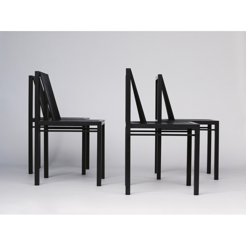 Set of 4 vintage slat dining chairs by Ruud Jan Kokke, 1980s