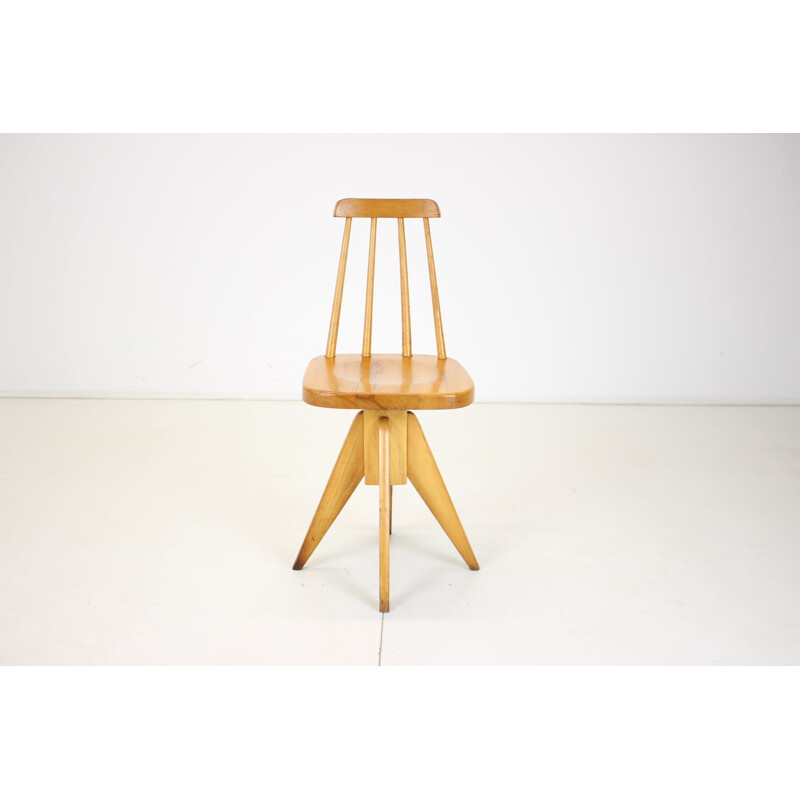 Mid century wood revolving armchair, Czechoslovakia 1970s