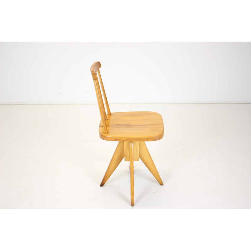 Mid century wood revolving armchair, Czechoslovakia 1970s