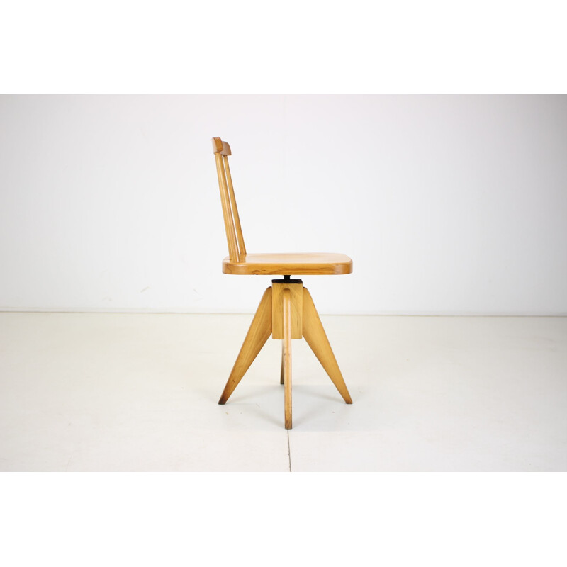 Mid century wood revolving armchair, Czechoslovakia 1970s