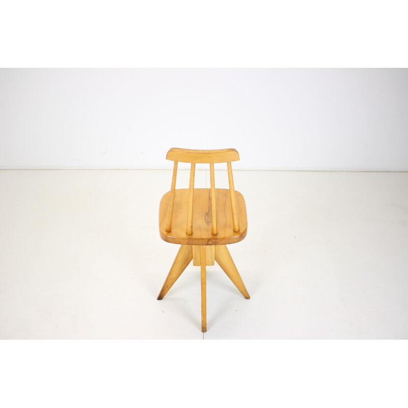 Mid century wood revolving armchair, Czechoslovakia 1970s