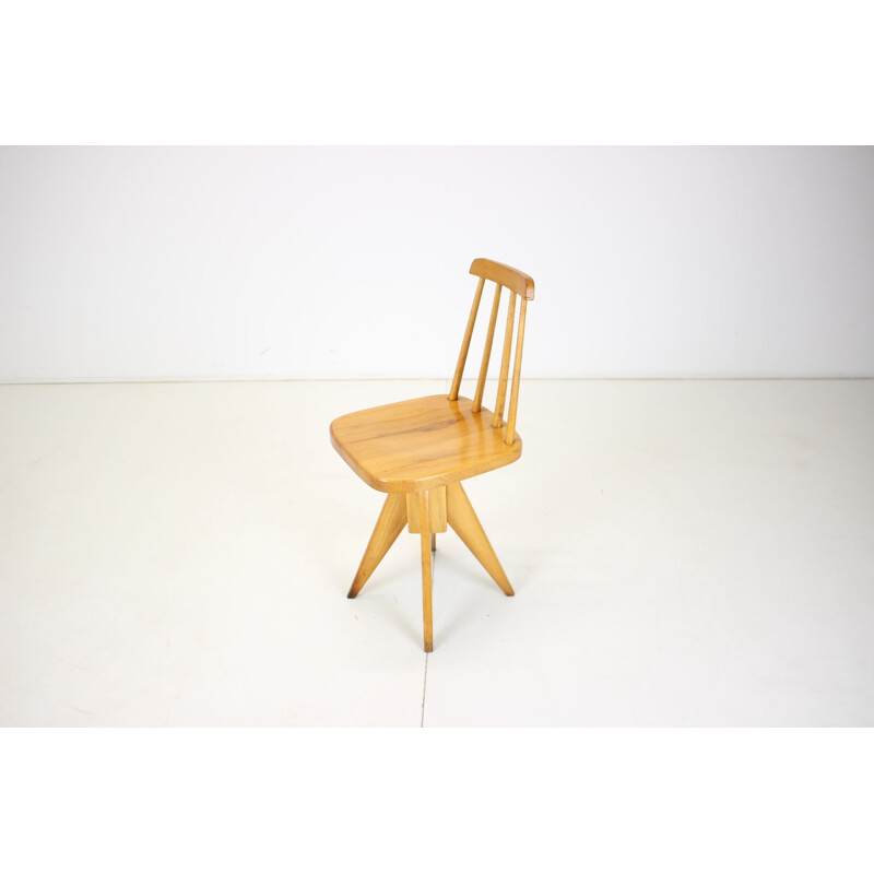 Mid century wood revolving armchair, Czechoslovakia 1970s