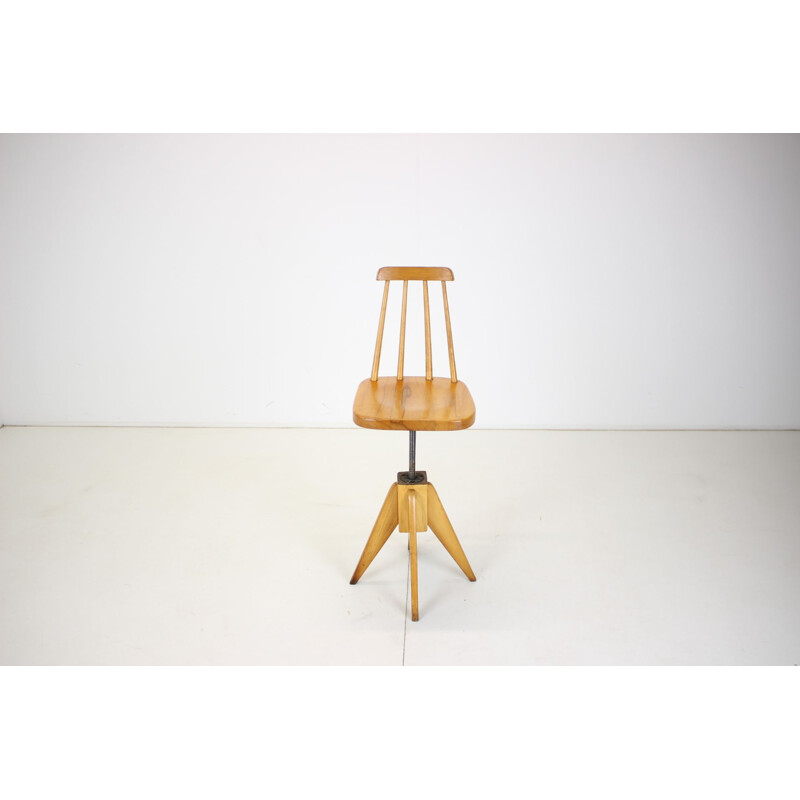 Mid century wood revolving armchair, Czechoslovakia 1970s