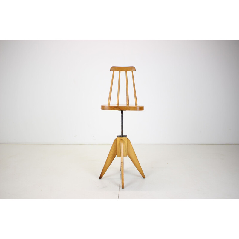 Mid century wood revolving armchair, Czechoslovakia 1970s