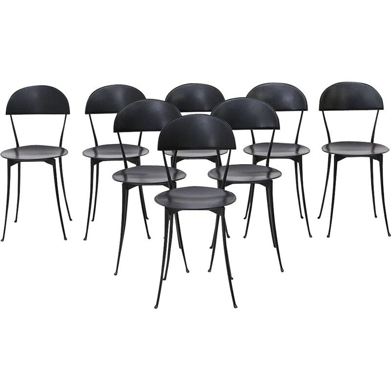 Set of 8 vintage black chairs by Enzo Mari for Zanotta, 1980s